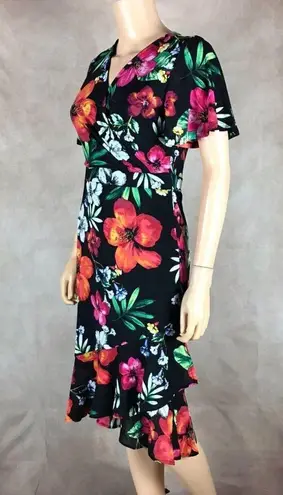 Thalia Sodi Black Floral Faux-Wrap Ruffled Dress NWT SMALL