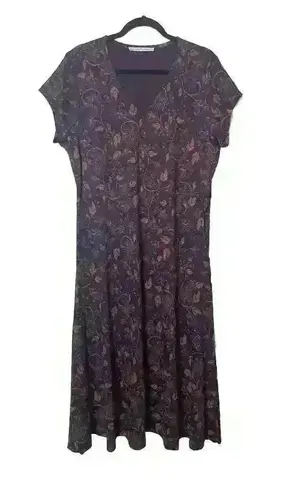 Peruvian Connection Sz XL Leaves Autumn Fall Maxi Flowy Boho Dress Pockets - Image 1