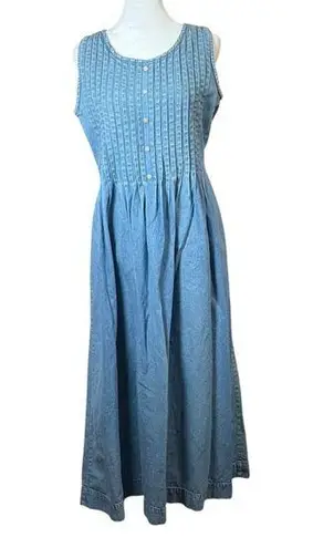 British Khaki Vintage Blue Denim Maxi Dress 100% Cotton Casual Cottage Women’s 6