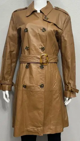 Vintage Jerry Lewis Women's Leather Coat Medium Brown Belted Double Breasted
