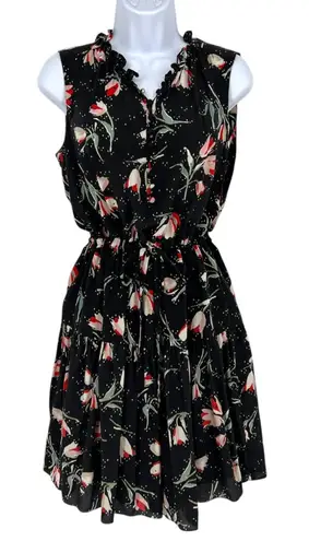 Rebecca Taylor Black Tulip Floral Print Silk Dress Sleeveless Size 4