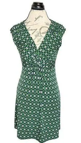 Kiara Womens Dress Size Small Short Sleeve Green Geometric Knot Mini Stretch