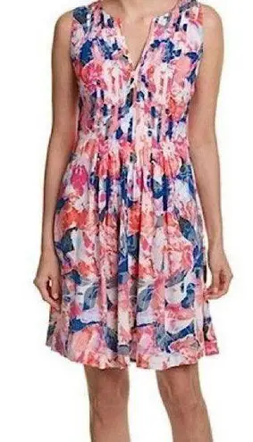 NYDJ Lana Floral Printed Fit and Flare Mini Dress in Pink/Blue Multi Size 4
