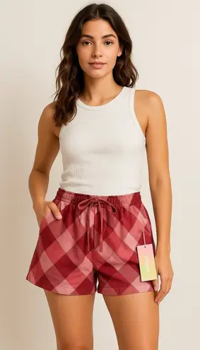 Warm Shorts Women XS Pink Red Patchwork Diamond Print Elastic Waist NWT Luxury