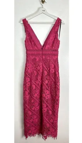 Monique Lhuillier Floral Guipure Lace Sheath Dress in Pink Size 2