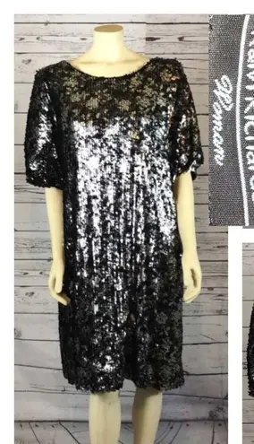 R & M Richards R&M Richard’s Black and silver sequin midi short sleeved dress size 22 w