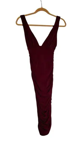 Nookie NWT Jolie Plunge Midi Dress Wine Ruched Bodycon Size Small