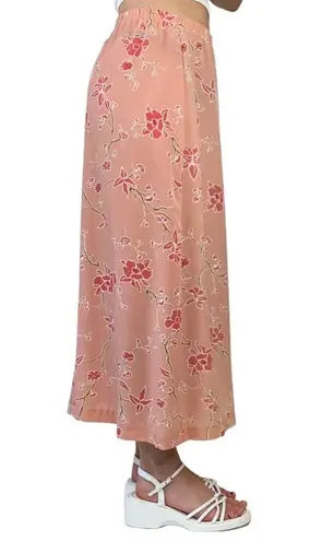 Vintage 70s Pink Cherry Blossom Floral Maxi Skirt Size M