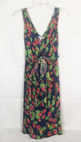 Warehouse Strawberry Print Sleeveless Midi Dress Blue Size 2