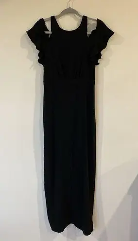 H by Halston Black Flutter Sleeve Bare Shoulder Maxi Dress Size 2