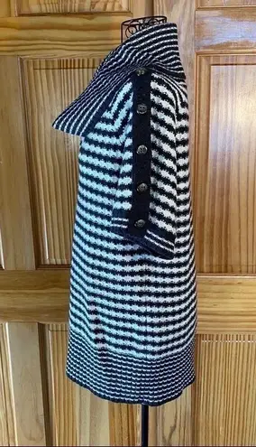 Design History Striped Short Sleeve Cowl Neck Long Sweater Gray/Cream Medium