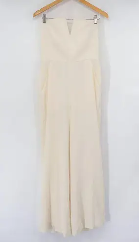 Dessy Collection Strapless Notch Crepe Jumpsuit Ivory White 3066 Wide Leg 10