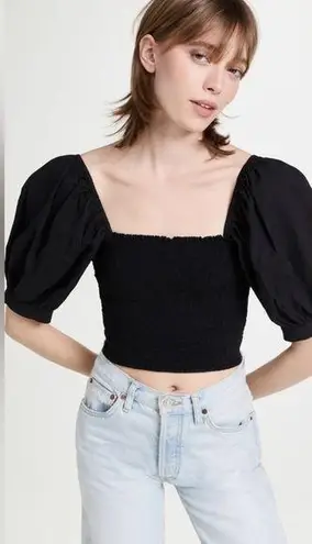 NWT XIRENA Issa Puff Sleeve Square Neckline Cropped Top Black Small