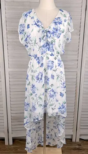 Lila Rose LILY ROSE Hi/Low Floral Print Maxi Dress White w Blue Floral-Large