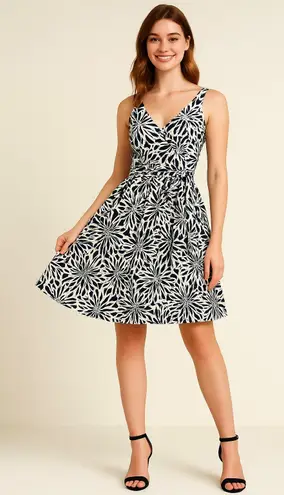 American Living Navy White Floral Fit & Flare Dress Belted Sleeveless Size 10