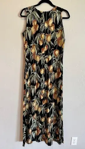 VTG Tori Richard Honolulu Hawaiian fruit dress midi maxi black green tan medium