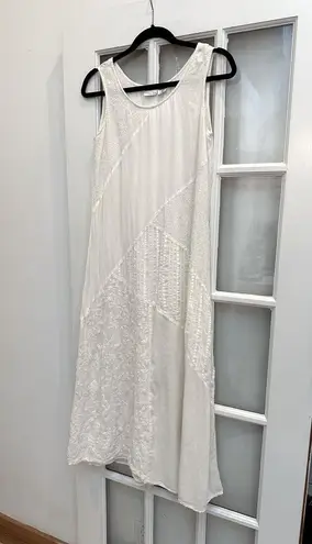 Newport News Vintage Off White Cream Boho Embroidered Wedding Maxi Dress Size 8