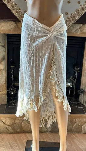 Boho Twist Skirt With Tassels Ivory M Tan Size M