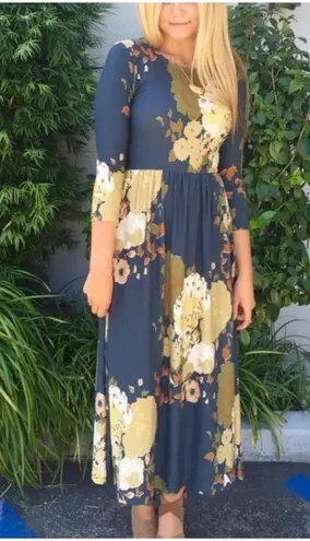 Novella Royale Floral Knit Long Sleeve Mary Midi Dress in Grey Gardens XS Autumn