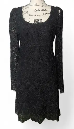 Maeve Black Lace Dress Long Sleeve Cocktail Party Elegant Evening sz 8