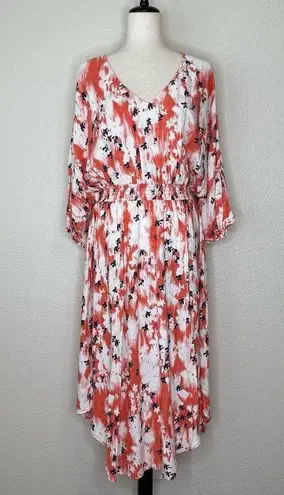 Time And Tru Floral Woven Smocked Waist Midi Dress