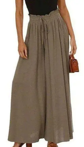 High Waist Wide Leg Palazzo Culottes Loose Pants Womens Small Olive Green Tan