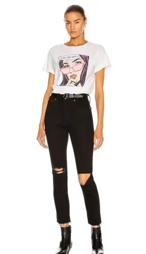 RE/DONE 90's High Rise Ankle Crop Jeans Jet Black With Rips