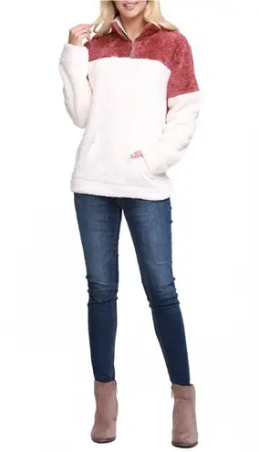 NWT Doublju Women's Soft Teddy Fleece Quarter Zip Pullover with Pocket Size 1X Pink