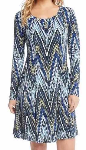 Karen Kane  Midnight Sun Chevron Blue A Line Long Sleeve Dress NWT Size Small