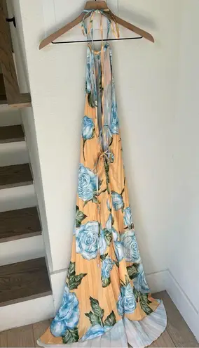 L’IDEE Boheme Gown Pleated Maxi Dress in Yellow Floral Size 6