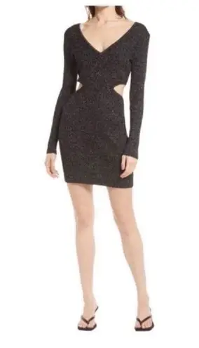 Open Edit Sparkle Cutout Sweater Mini Dress Black/Silver Size Medium NEW