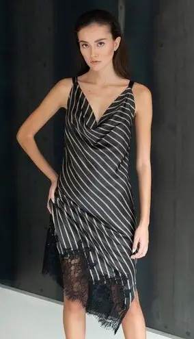 GOLD HAWK Stripe Silk Slip Dress Black Womens Size XS