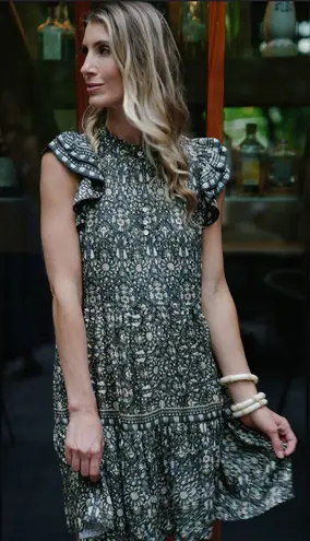 Omika Wilora Double Ruffle Sleeve Mini Dress Malia Pistachio Sz S Green