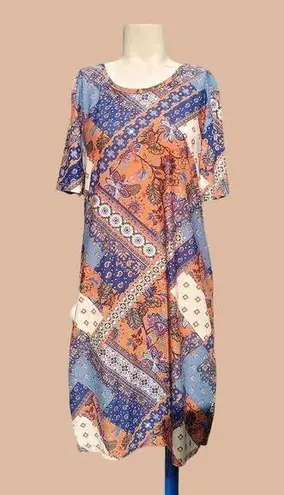Bobby Brooks Dress XL Knee High Patchwork Boho Paisley Peasant Stretchy Soft