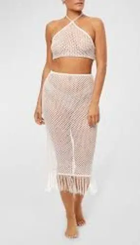 We Wore What Revolve Fishnet Crochet Midi Skirt w Fringe Hem Size Small S SHEER