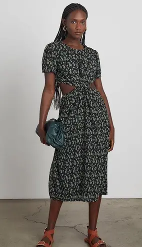 Who What Wear  Drew Plissé Cutout Twist Midi Dress, Disty Floral Size XS NWT $178