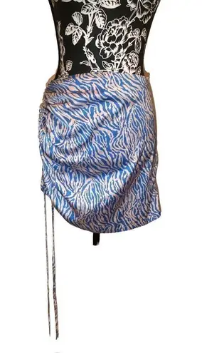 Zebra Satin Scrunch Skirt Animal Print Sexy Clubwear Blue
