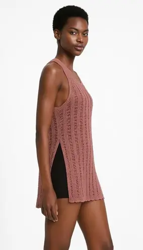American Eagle Pink Crochet Sleeveless Mini Beach Coverup Tank Tunic Dress Sz M Size M