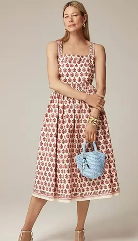 J.Crew NWT  Embroidered Apron Dress Block Print Warm Sesame Red