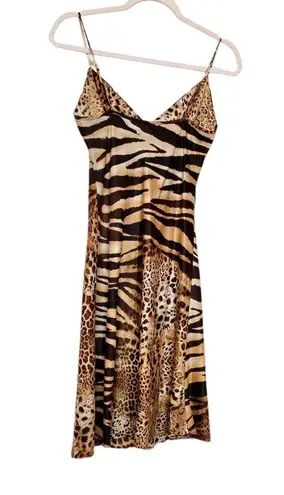 NATORI Mixed Animal Print Zebra Leopard Silky Night Gown Slip Dress