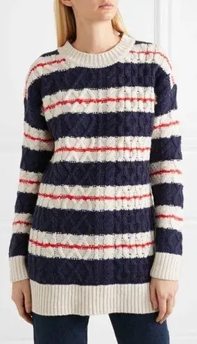 J.Crew  • Gabby Striped Cable-knit Sweater tunic merino wool navy cream red