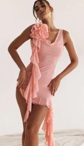 House Of CB  Charla SOFT APRICOT RUFFLE MINI DRESS NWOT size L