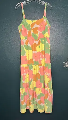 Social Standard By Sanctuary Floral Fiesta Smocked Tiered Midi Multicolor Dress Green Size L