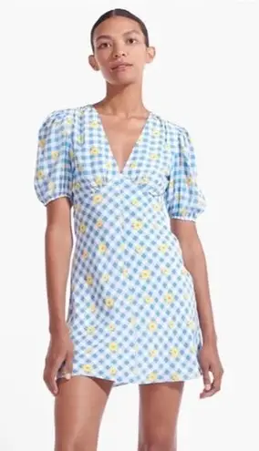 STAUD Blue Gingham Daisy Milla Mini Dress Sz.8 NWT
