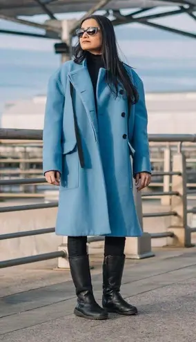 Derek Lam 10 Crosby women’s grosgrain-trimmed blue felt A-line coat size 0 XXS