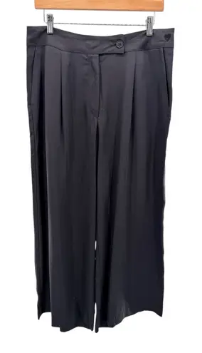 Desigual Black Wide Leg Trousers XL High Rise Pleated Flowy Pants Cropped Boho - Image 1