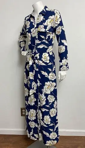 Lola Grace Women's Floral Maxi Long Sleeve Shirt Dress Navy Blue Size XXS