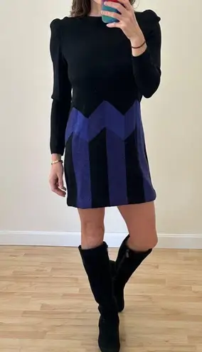 St. John Vintage by Marie Gray Black/Purple Knit Long Sleeve Dress