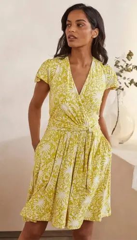 Boden Evangeline Floral Wrap Dress Lime Green Yellow Citrus Jersey Vacation Size 10
