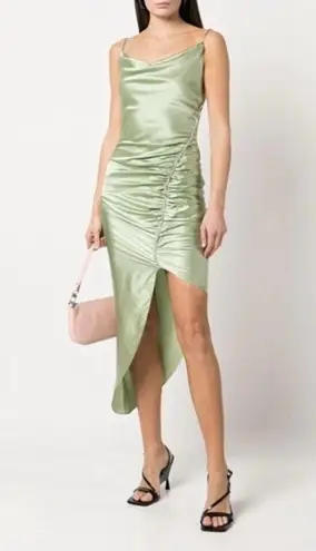 Cinq A Sept Emilia Silk Asymmetric Dress With Crystal Embellishment Pale Green Size 8